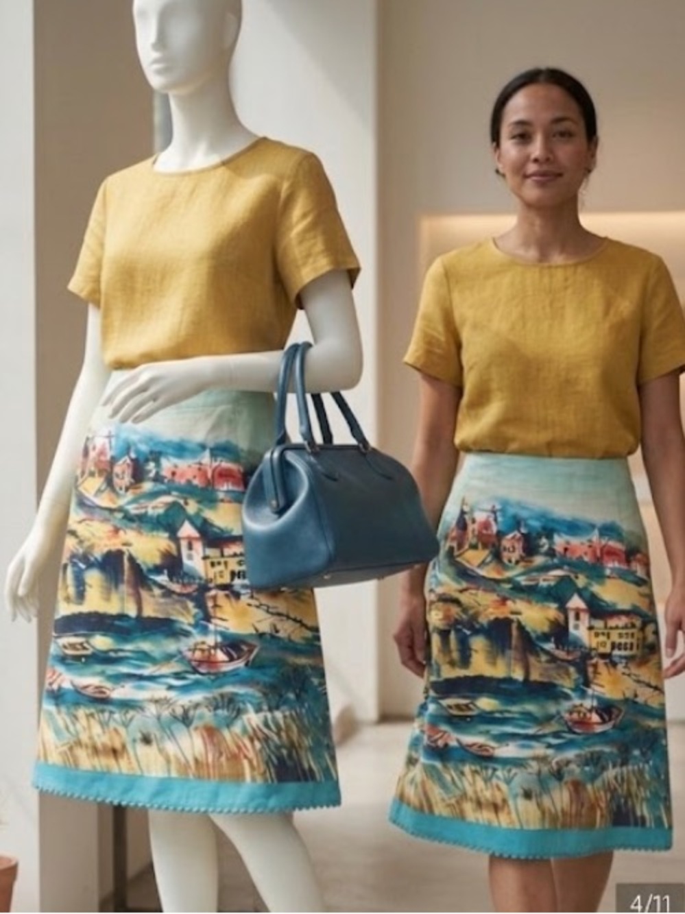 !NYC Design Co Petite Scenic Riviera Midi Skirt Cotton  Blend A-Line 8P Coastal